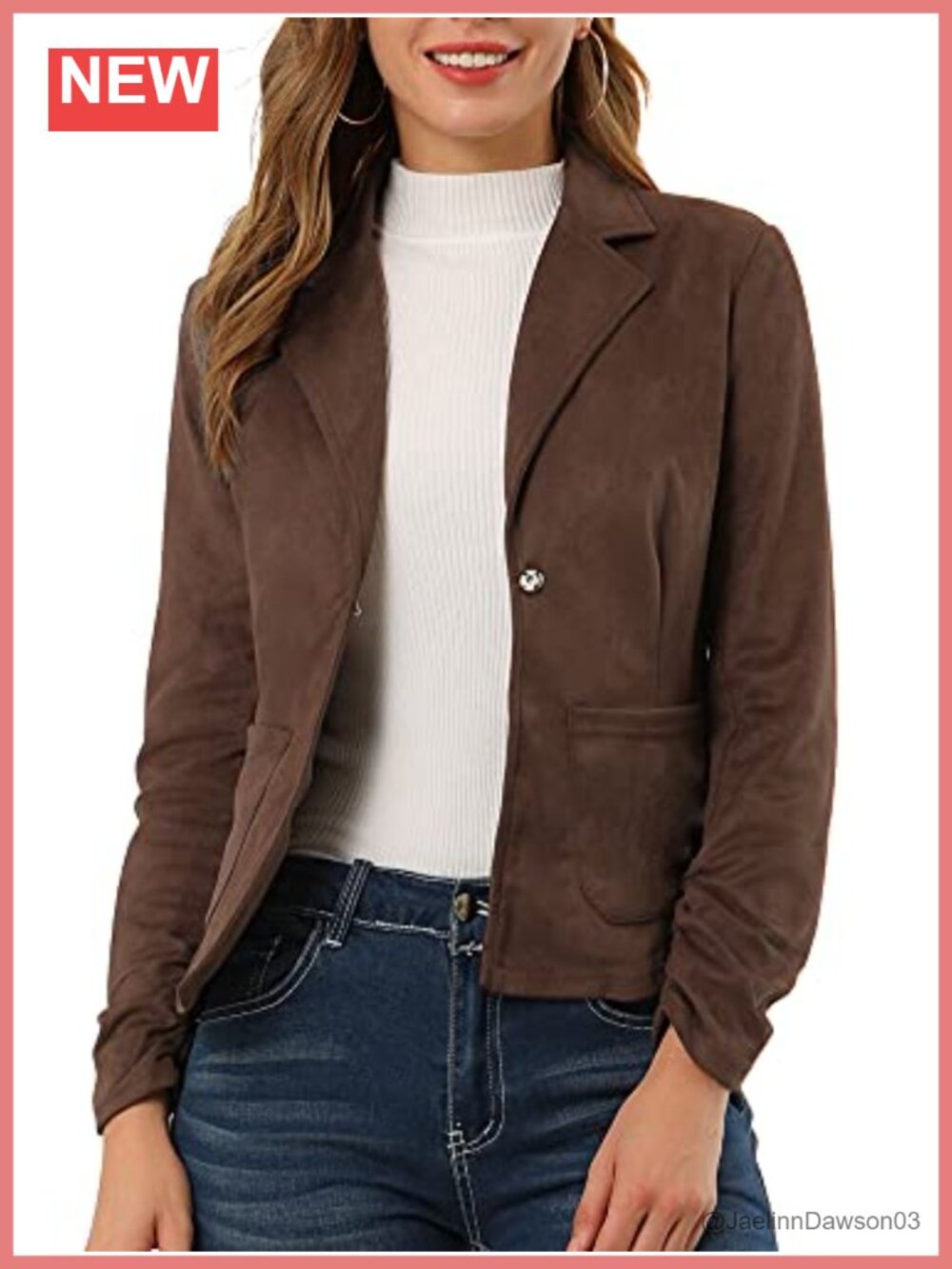 Faux Suede Blazer Long Sleeve Lapel Work Office Jacket
